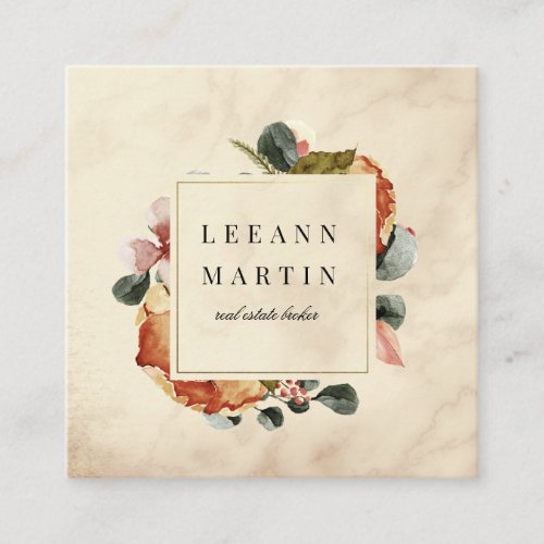 autumn foliage elegant floral square business card