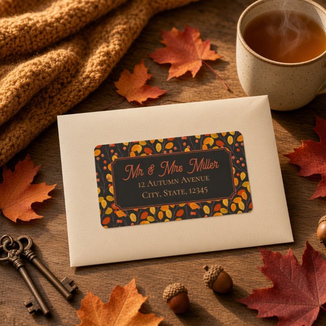 Autumn Foliage Fall Botanical Dark Return Address  Label (Creator Uploaded)