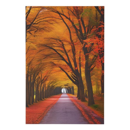 Autumn foliage on quiet forest road with vanishing faux canvas print