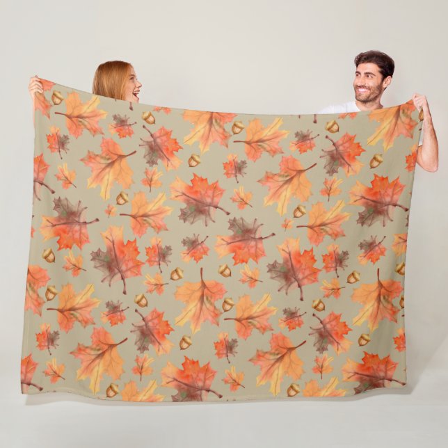 Autumn Foliage - Orange Leaves and Acorns   Fleece Blanket (In Situ)