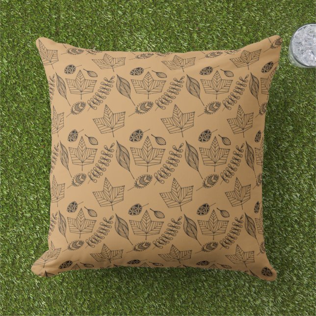 Autumn Foliage Pattern Outdoor Throw Pillow (Grass)