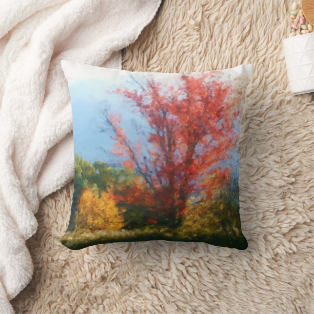 Autumn Foliage Photo Painting Throw Pillow (Blanket)