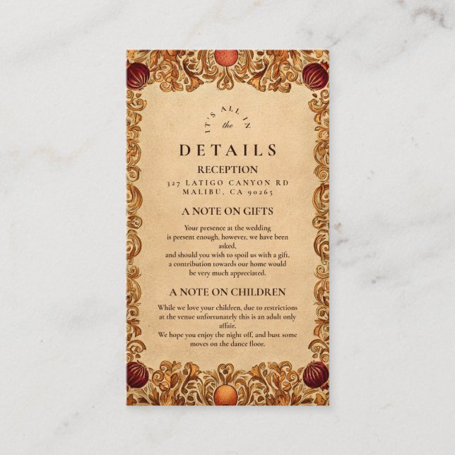 Autumn Foliage Pomegranate Wedding Enclosure Card (Front)