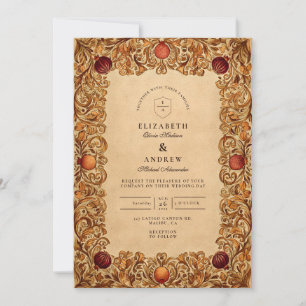 Autumn Foliage Pomegranate Wedding Invitation