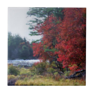 Autumn Foliage Pond Nature Art Ceramic Tile