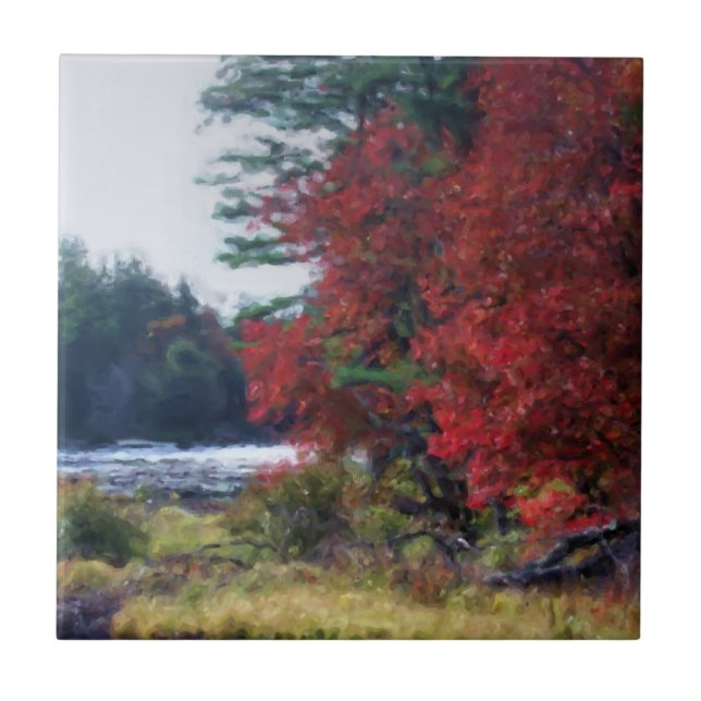 Autumn Foliage Pond Nature Art Ceramic Tile (Front)