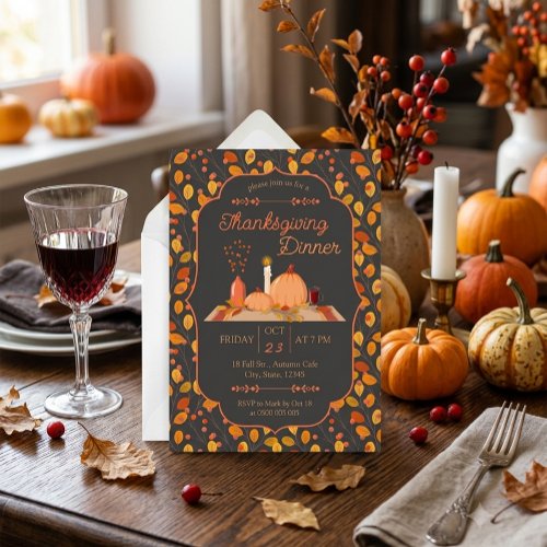 Autumn Foliage Pumpkins Thanksgiving Dinner Invitation