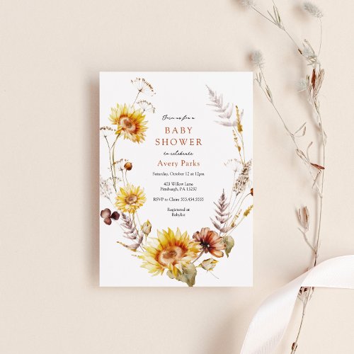 Autumn Foliage Sunflower Baby Shower  Invitation