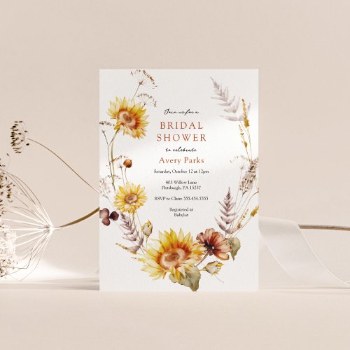 Autumn Foliage Sunflower Bridal Shower  Invitation