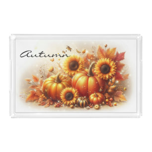 Autumn Foliage, Sunflowers and Pumpkins Acrylic Tray