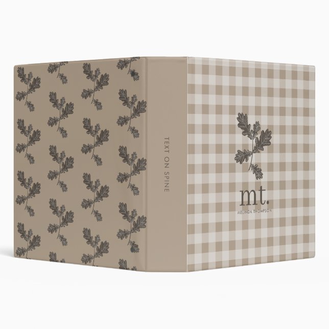 Autumn Foliage Taupe Plaid Monogram Initials  3 Ring Binder (Background)