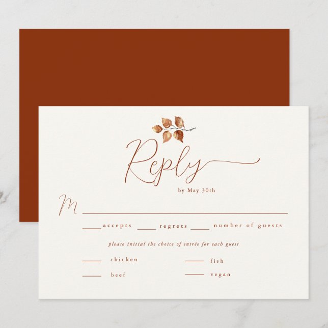 Autumn Foliage Terracotta Fall Wedding Meal RSVP (Front/Back)