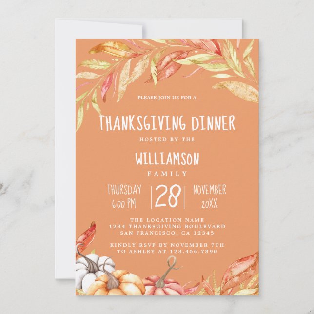 Autumn Foliage Thanksgiving Dinner Family Invitation (Front)