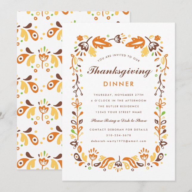 Autumn Foliage Thanksgiving Dinner Invitation (Front/Back)
