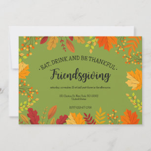 Autumn Foliage Thanksgiving Feast Green Invitation
