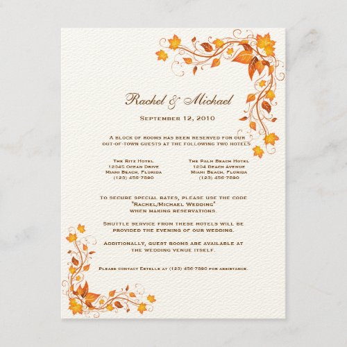 Autumn Foliage Wedding Accomodations Card