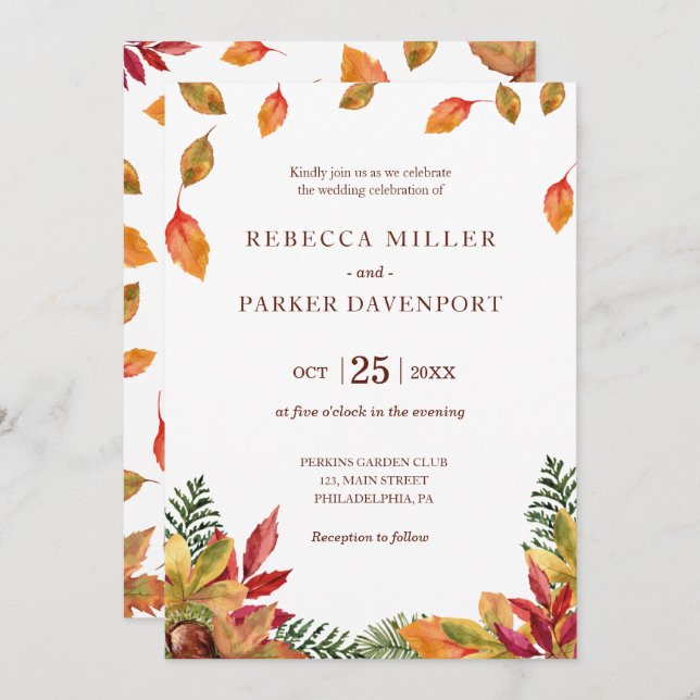 Autumn foliage wedding invitation (Front/Back)