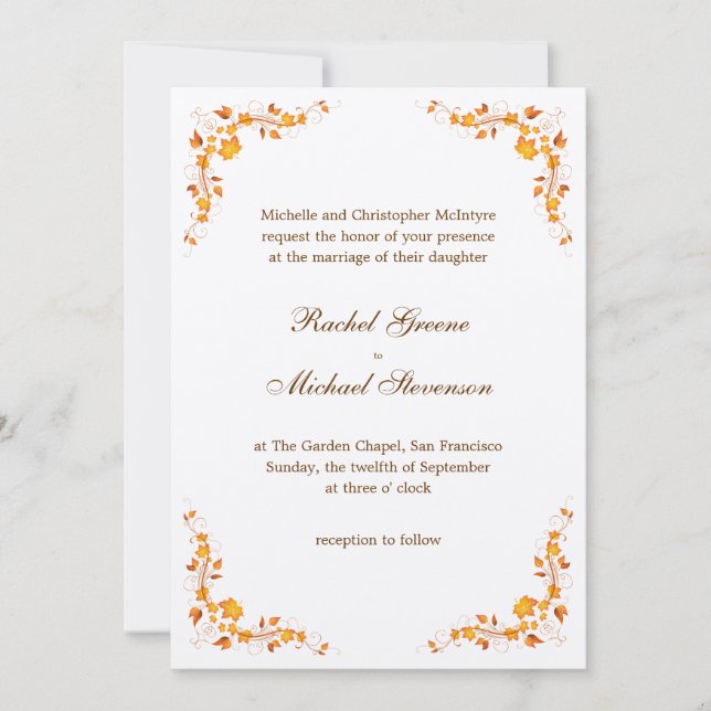 Autumn Foliage Wedding Invitation 5 x 7 Card (Front)