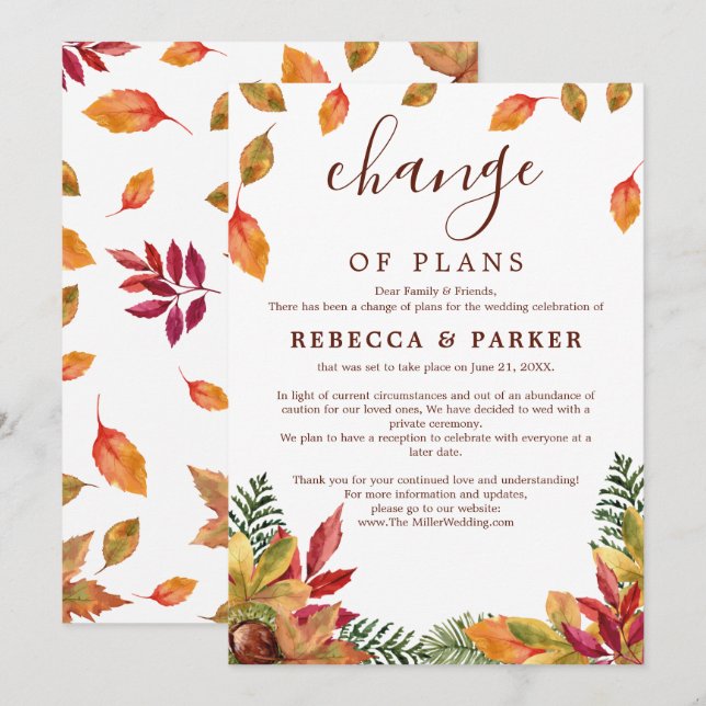 Autumn foliage Wedding postponed announcement (Front/Back)