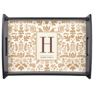 Autumn Folk Art Monogram Serving Tray
