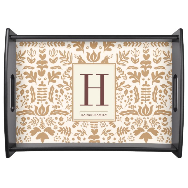 Autumn Folk Art Monogram Serving Tray (Front)