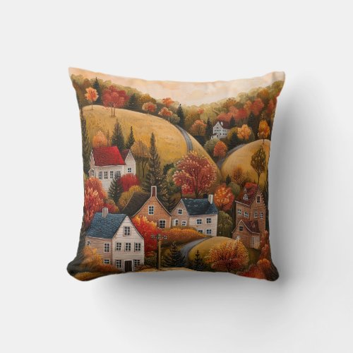 Autumn Folk Art Oil Painting Cushion