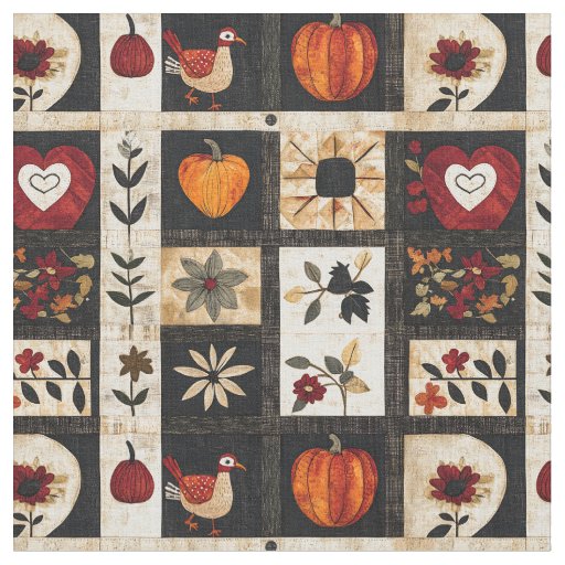 Autumn Folk Art Quilt Pattern | Rustic Botanical Fabric