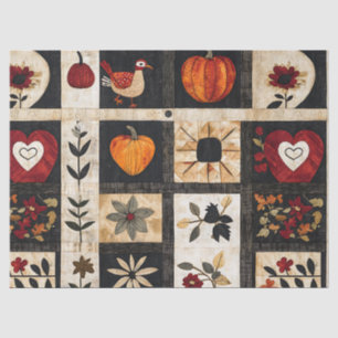 Autumn Folk Art Quilt Pattern   Rustic Botanical Tissue Paper