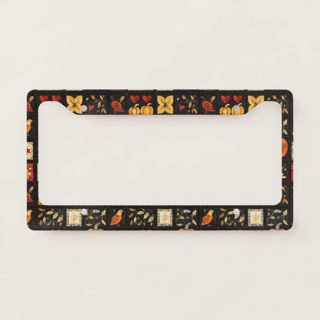 Autumn Folk Art Quilt Pattern | Rustic Patchwork License Plate Frame (Front)