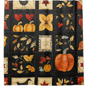 Autumn Folk Art Quilt Pattern Rustic Patchwork Shower Curtain