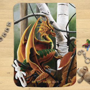 Autumn Forest Amber Dragon Birch Trees Fantasy Baby Blanket