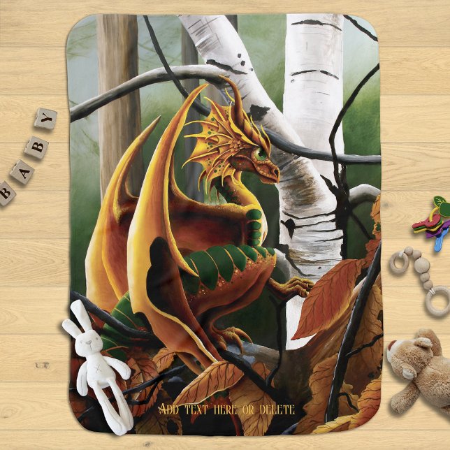 Autumn Forest Amber Dragon Birch Trees Fantasy Baby Blanket (Creator Uploaded)