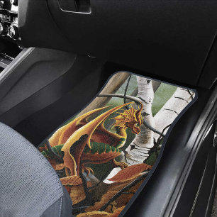 Autumn Forest Amber Dragon Birch Trees Fantasy Car Mat