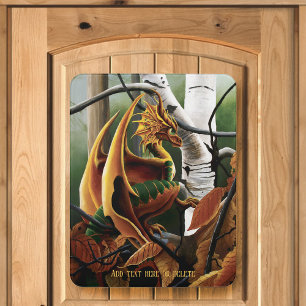 Autumn Forest Amber Dragon Birch Trees Fantasy Door Sign