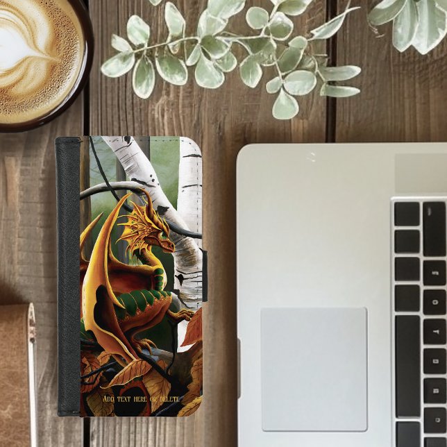 Autumn Forest Amber Dragon Birch Trees Fantasy iPhone Wallet Case (Creator Uploaded)