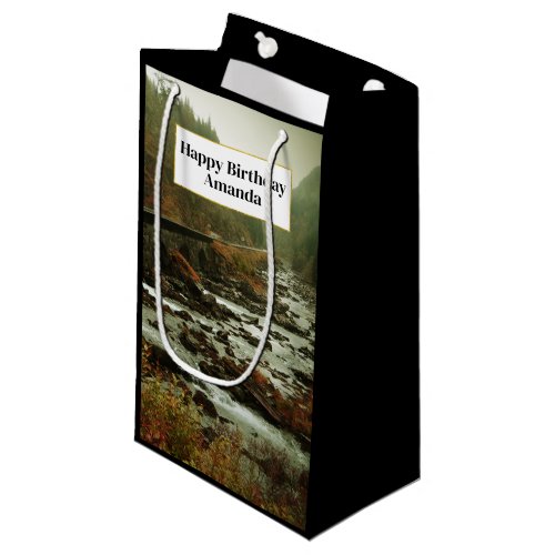 Autumn Forest and River Landscape Birthday Small Gift Bag