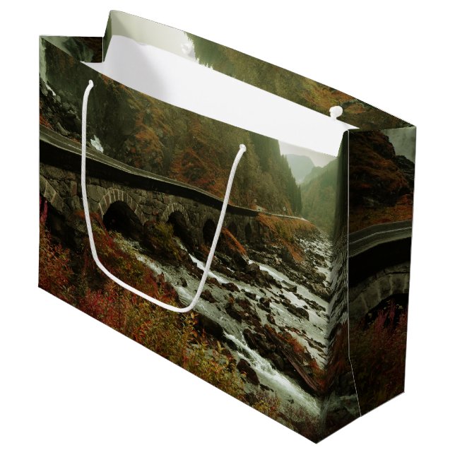 Autumn Forest and River Landscape Large Gift Bag (Front Angled)