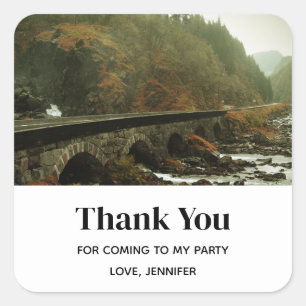 Autumn Forest and River Landscape Party Thank You Square Sticker
