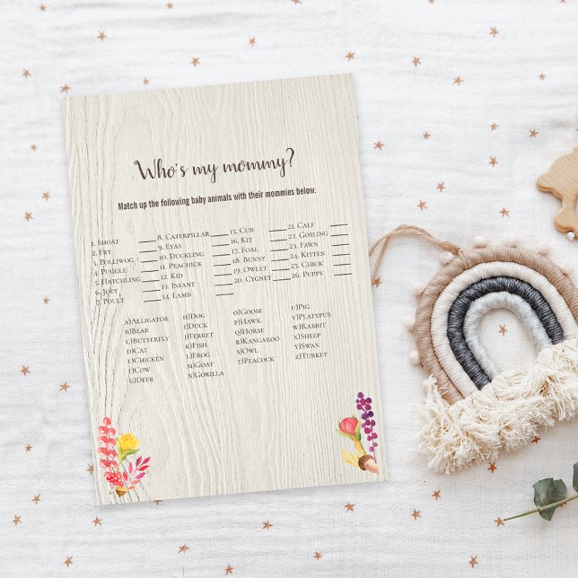 Autumn Forest Animal Who's My Mommy Shower Game Invitation (Creator Uploaded)