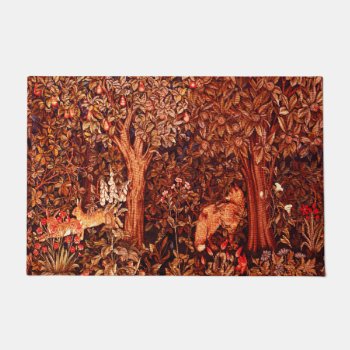 Autumn Forest Animals Hares Fox Red Brown Floral Doormat by bulgan_lumini at Zazzle