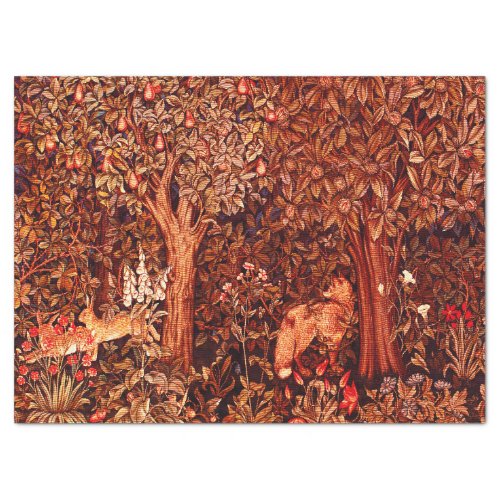 AUTUMN FOREST ANIMALS HaresFoxRed Brown Floral Tissue Paper