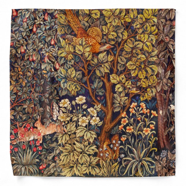 AUTUMN FOREST ANIMALS Hares,Pheasant,Brown Floral  Bandana (Front)