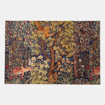 Autumn Forest Animals Hares Pheasant Brown Floral  Doormat by bulgan_lumini at Zazzle