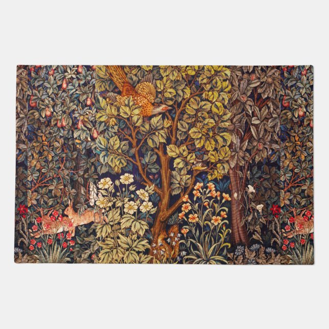 AUTUMN FOREST ANIMALS Hares,Pheasant,Brown Floral  Doormat (Front)