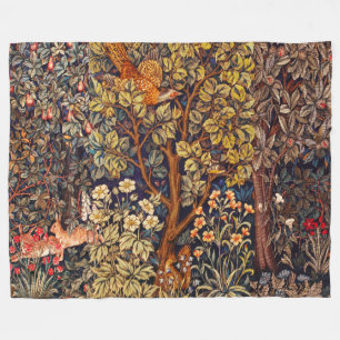 AUTUMN FOREST ANIMALS Hares,Pheasant,Brown Floral Fleece Blanket