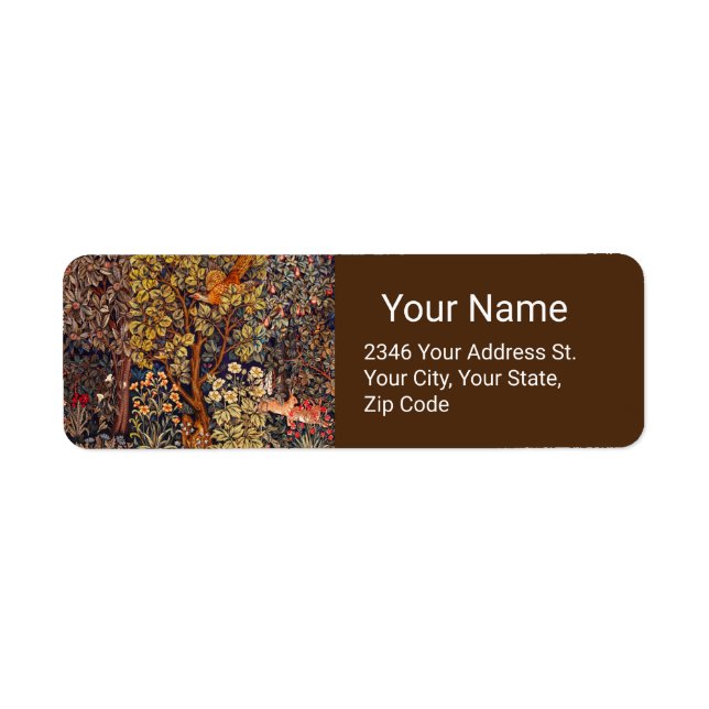 AUTUMN FOREST ANIMALS Hares,Pheasant,Brown Floral  Label (Front)
