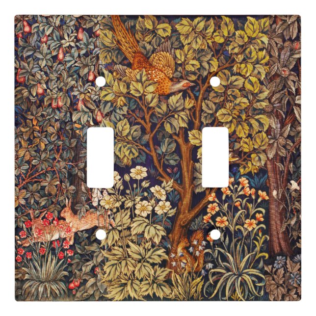 AUTUMN FOREST ANIMALS Hares,Pheasant,Brown Floral  Light Switch Cover (Front)