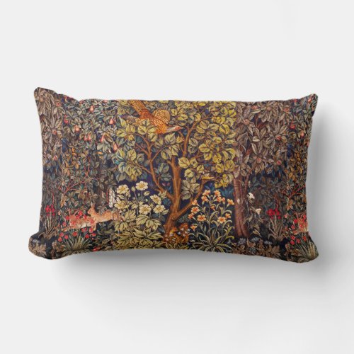 AUTUMN FOREST ANIMALS HaresPheasantBrown Floral  Lumbar Pillow