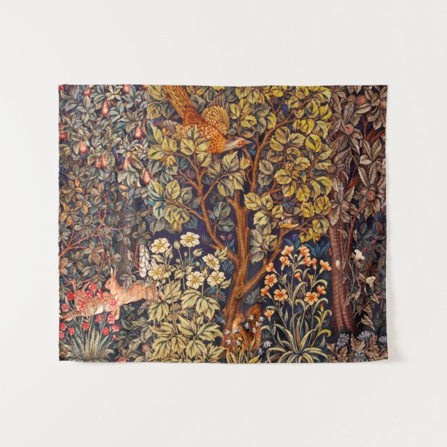 AUTUMN FOREST ANIMALS Hares,Pheasant,Brown Floral  Tapestry (Front (Horizontal))