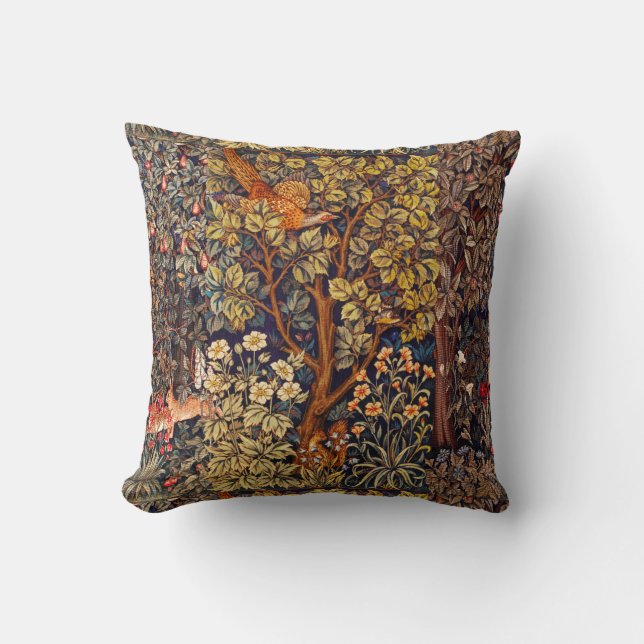 AUTUMN FOREST ANIMALS Hares,Pheasant,Brown Floral  Throw Pillow (Front)
